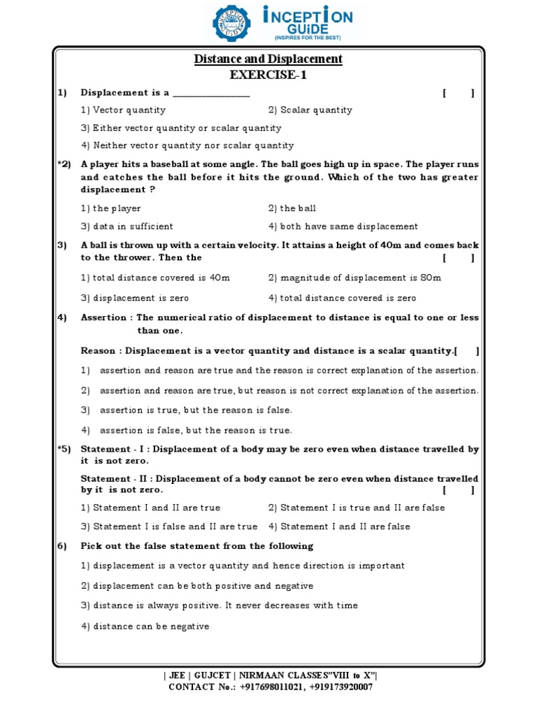 Class 9 Distance and Displacement Exercises | PDF