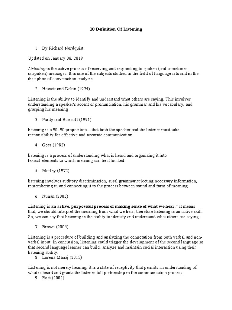 Definitions of Listening Explained | PDF | Career & Growth