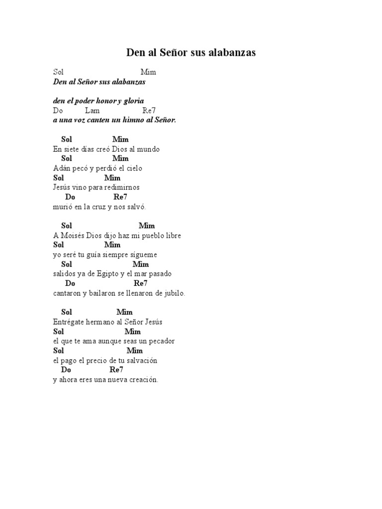 Den Al Señor Sus Alabanzas Acordes Pdf