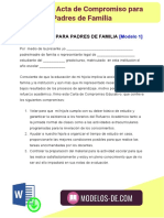 Modelo de Acta de Compromiso para Padres de Familia