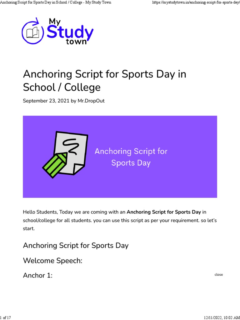 Anchoring Script For Sports Day | PDF