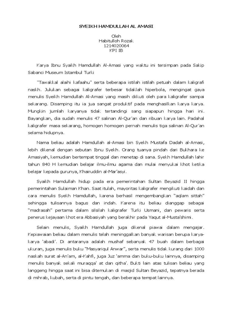 Biografi Syeikh Hamdullah Al Amasi | PDF | Sejarah | Agama & Spiritualitas
