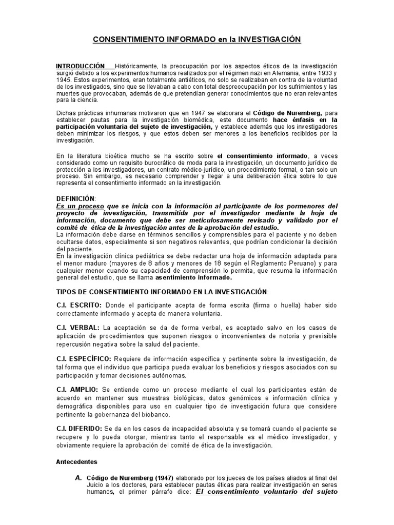 Consentimiento Informado en Investigación | PDF | Consentimiento ...