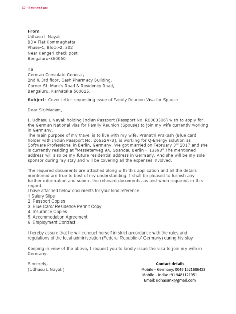 sample cover letter for family visit visa