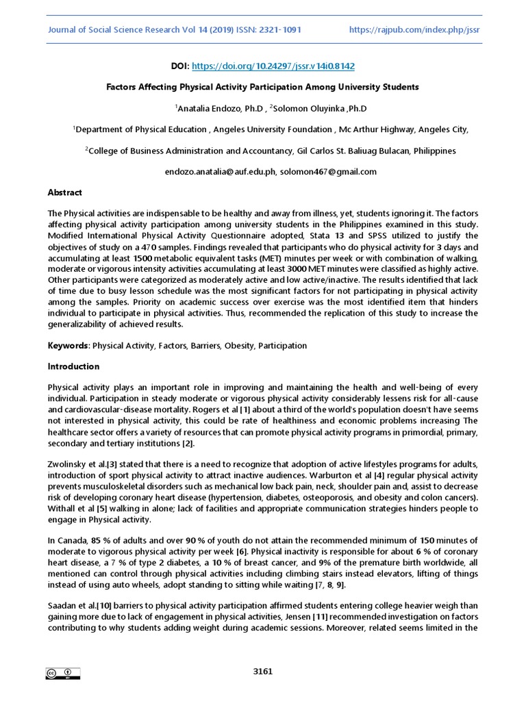 Factors Influencing Student Activity | PDF | Obesity | Behavior