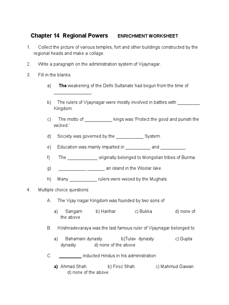 Regional Powers Enrichment Worksheet Pdf Asia South Asia