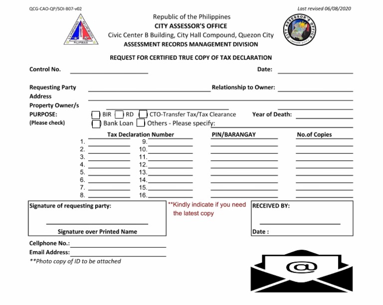 Certified true copy of tax declaration application form pdf