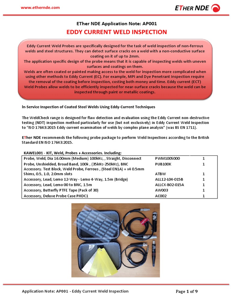 AP001 Eddy Current Weld Inspection PDF Nondestructive Testing