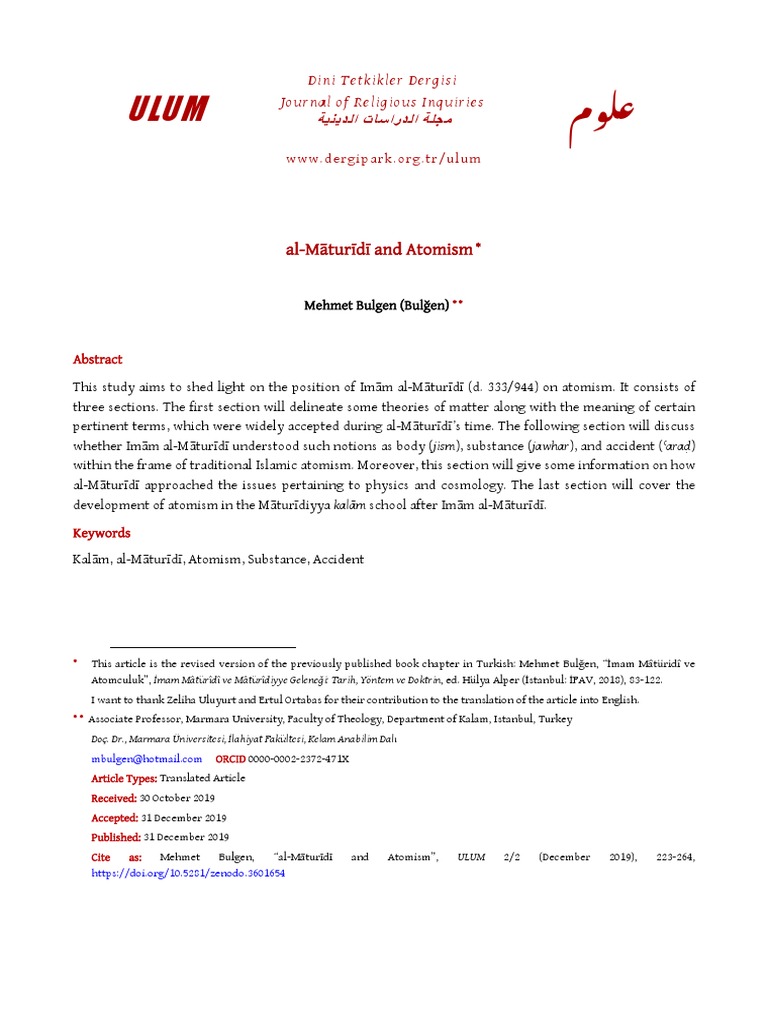 Bulgen - Maturidi Atomism | PDF