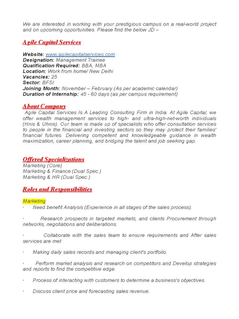 Agile Capital Services | PDF | Sales | Marketing