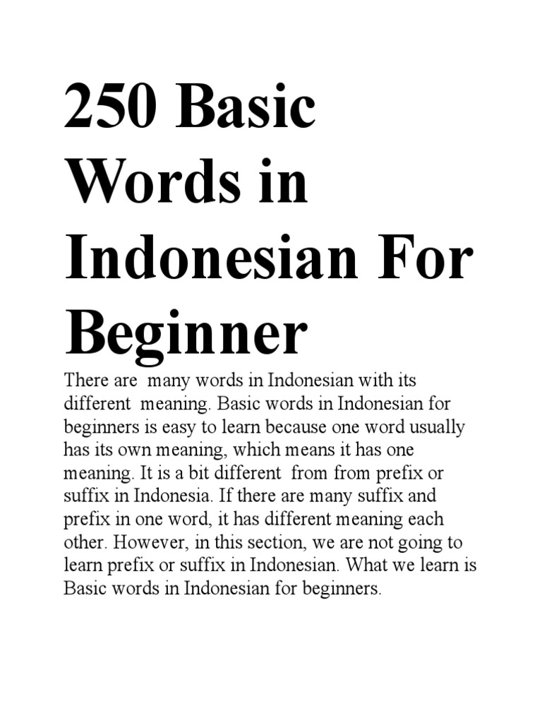 250 Basic Indonesian Words for Beginners | PDF