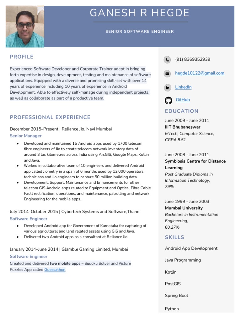 Senior Software Engineer Profile | PDF | Mobile App | Geographic ...