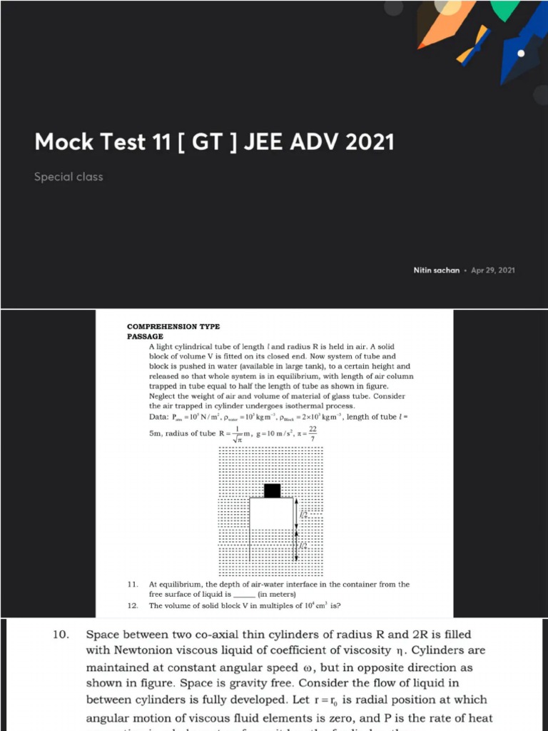 Mock Test 11 (GT) JEE ADV 2021 | PDF