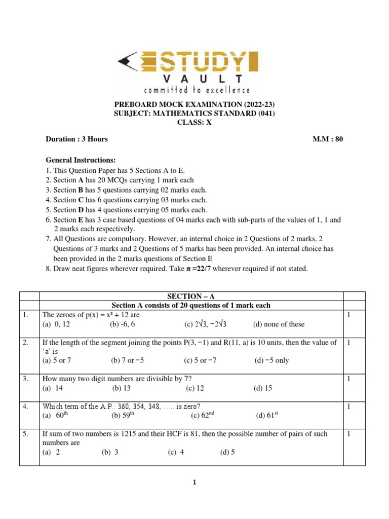Maths Mock Exam Questions | PDF | Circle | Triangle