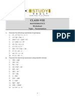 VIII Worksheet 2 Factorisation Maths (GGN)