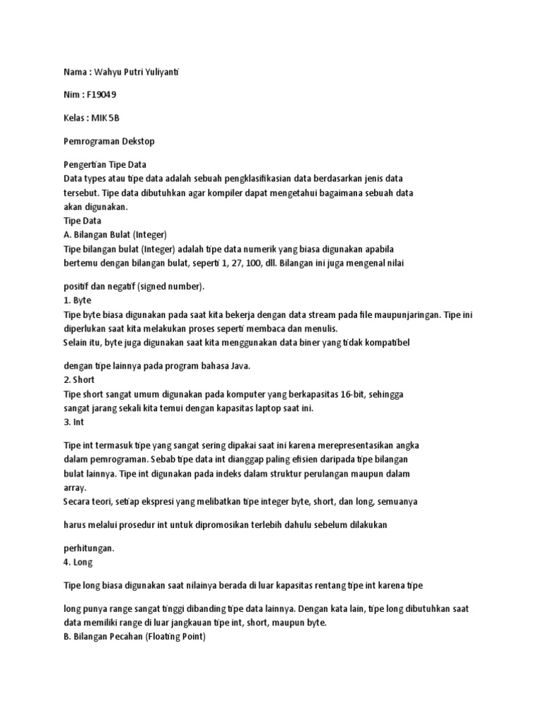Panduan Tipe Data & Operator Java | PDF | Komputer
