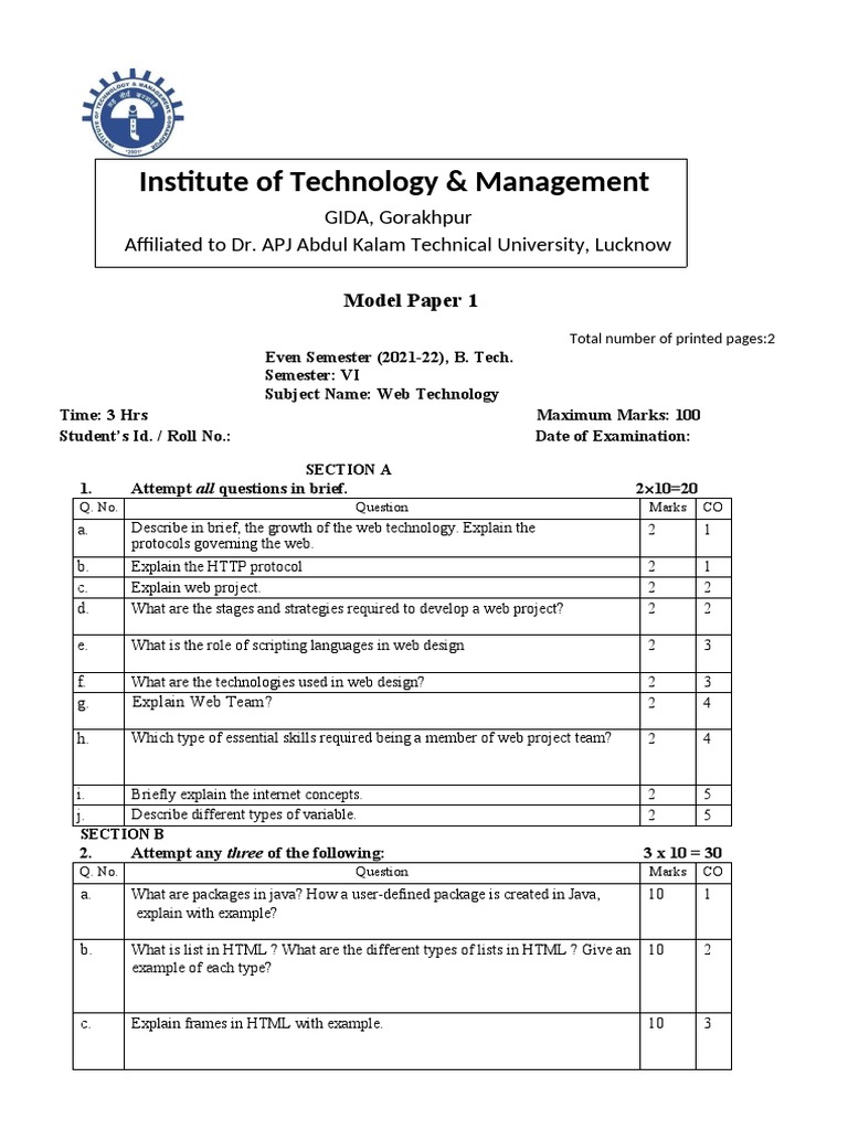 Web tech model paper pdf world wide web internet web