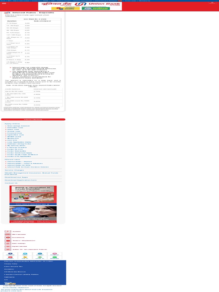 Interest Rates Union Bank of India | PDF | Interest | Interest Rates