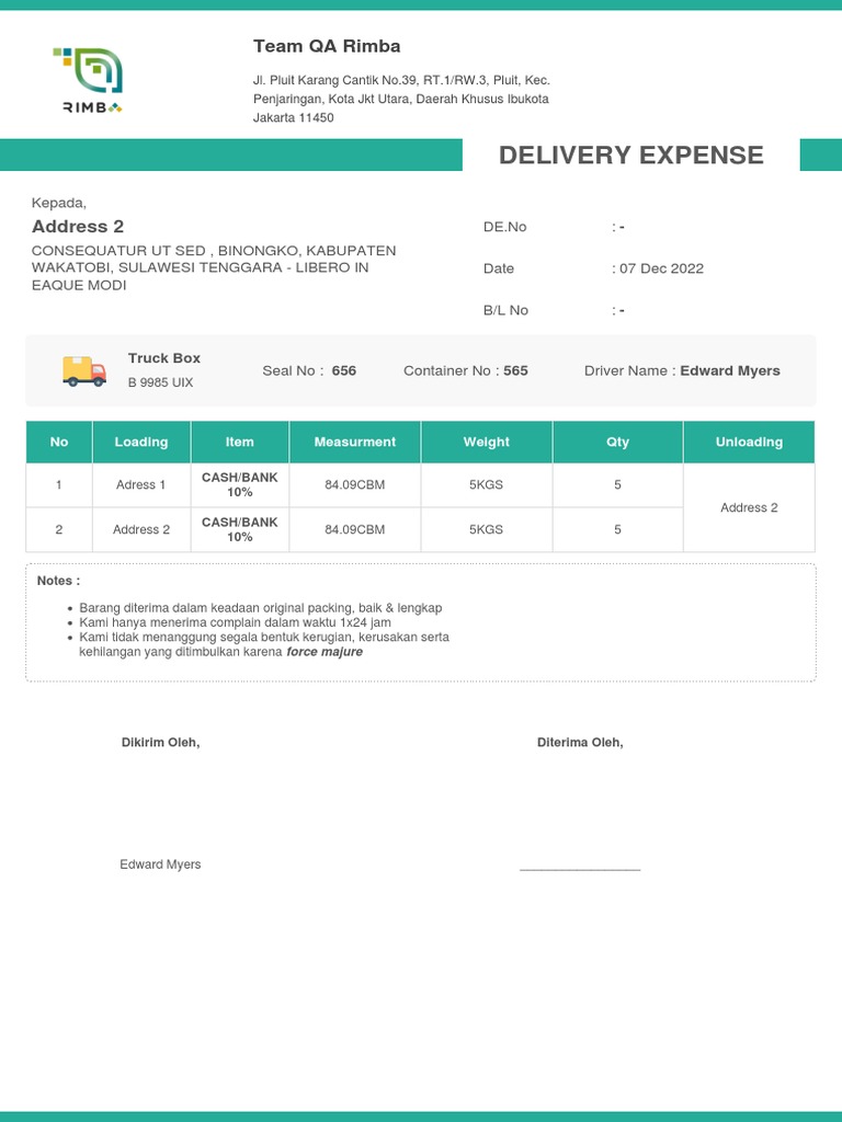 Delivery Expense Address 2 PDF