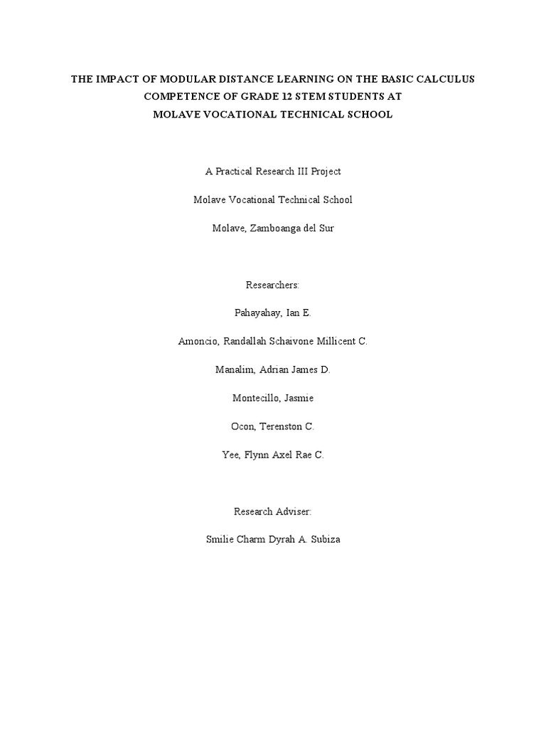 MDL's Effect on Grade 12 Calculus Skills | PDF | Career & Growth ...