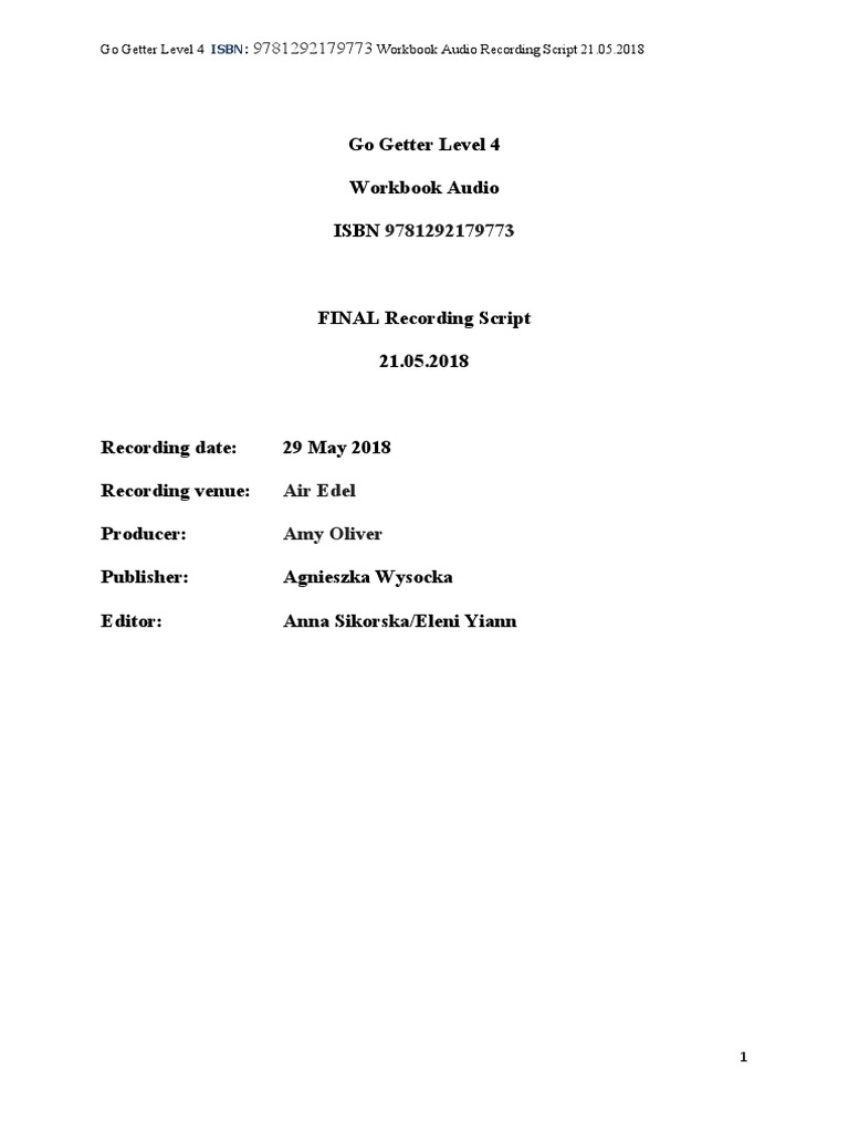 Go Getter Level 4 WB FINAL Recording Script - 21.05.2018 | PDF