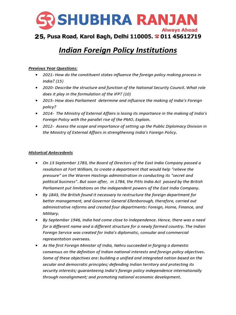 Foreign Policy Institutions Pdf United States National Security