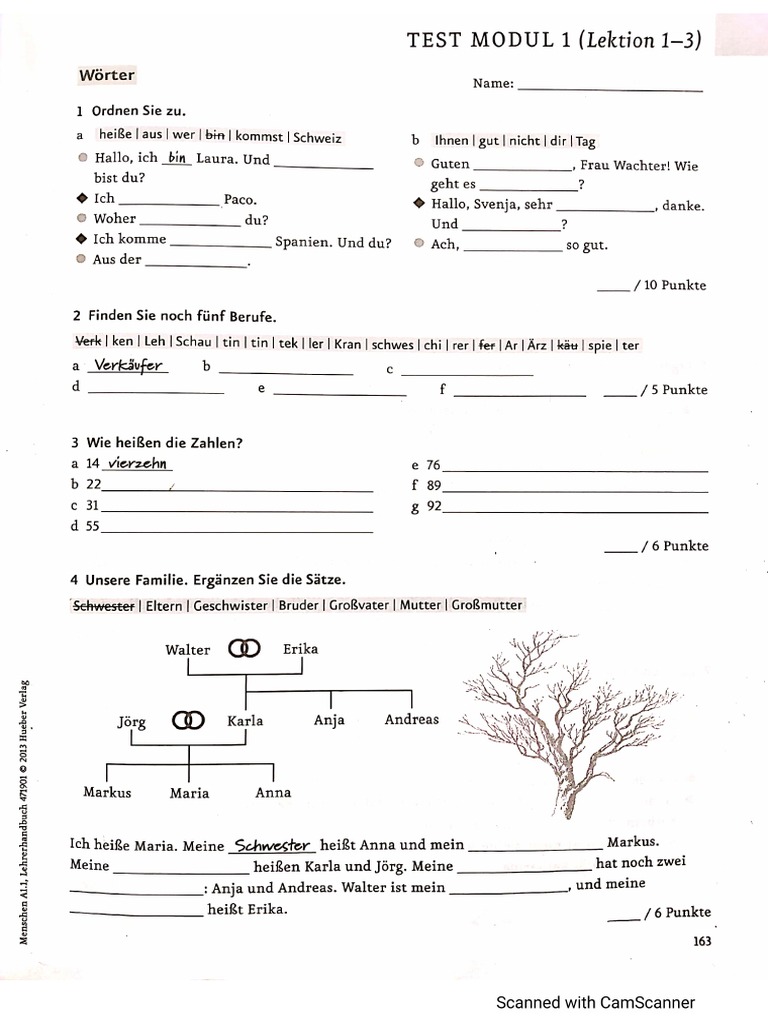 Test 1 Menschen A1.1 PDF
