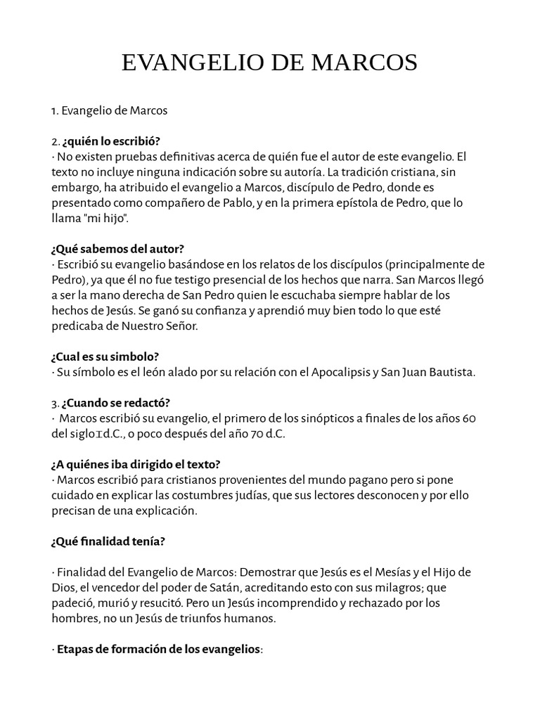 Evangelio de Marcos: Autor y Mensaje | PDF | Jesús | Evangelio de Marcos