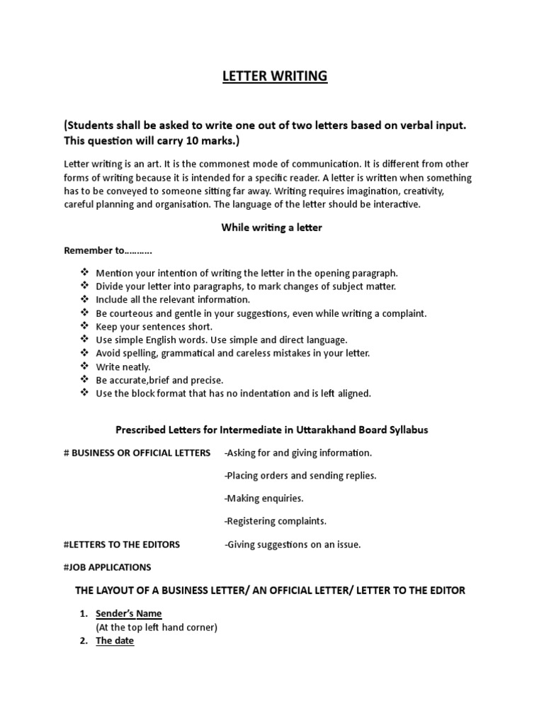 Letter Writing PDF Traffic Paragraph