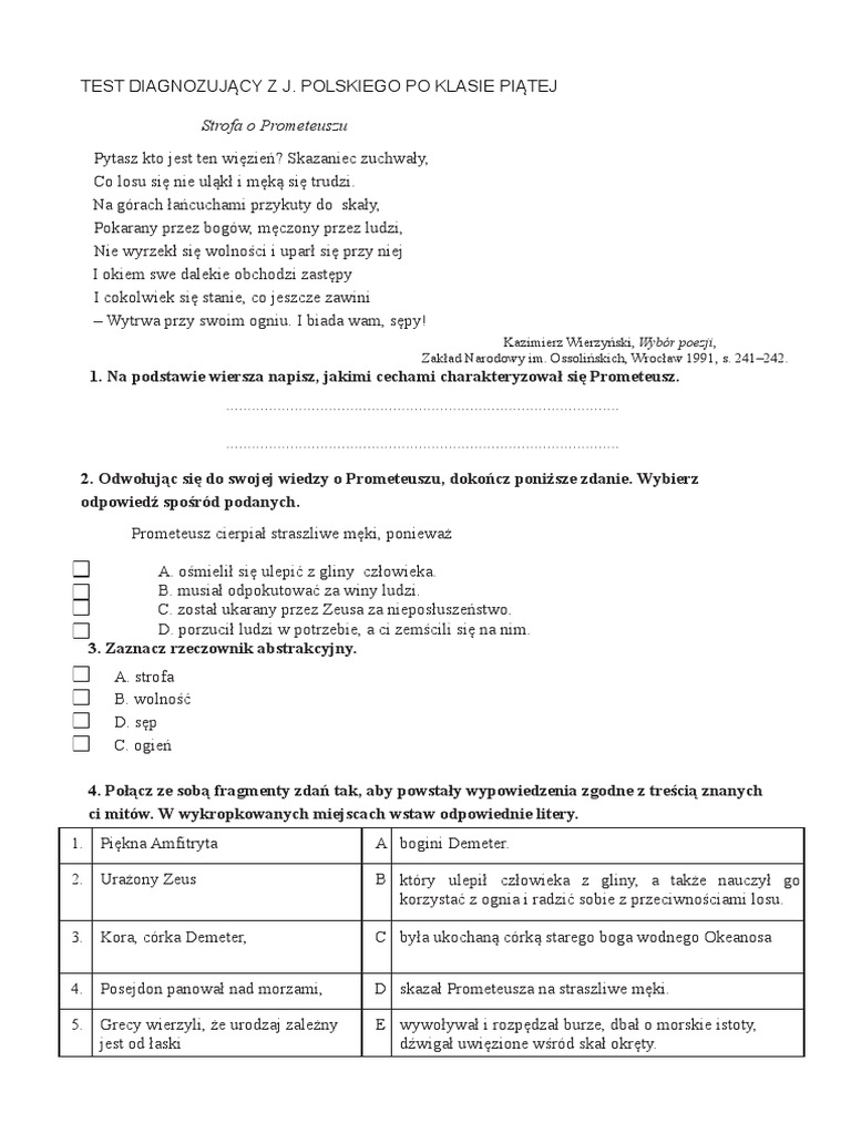Test Z Polskiego Klasa 5