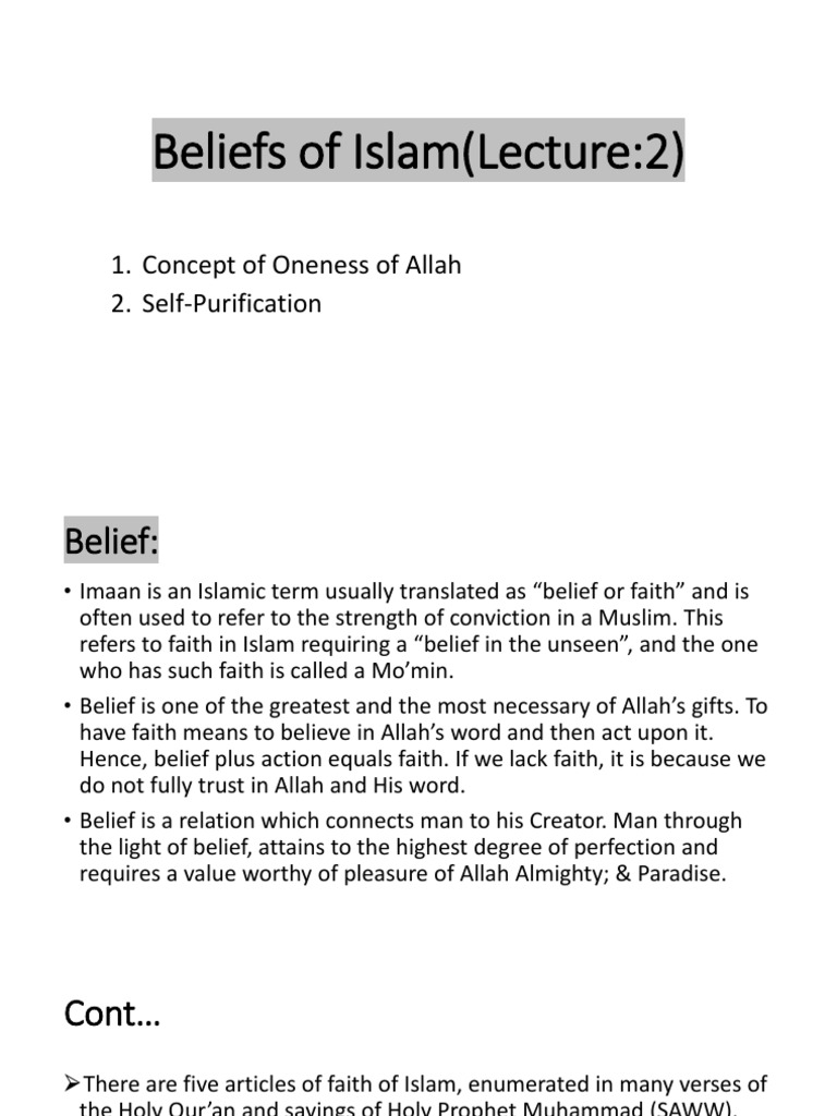 Beliefs of Islam (Lecture 2) PDF Tawhid Prophets And Messengers