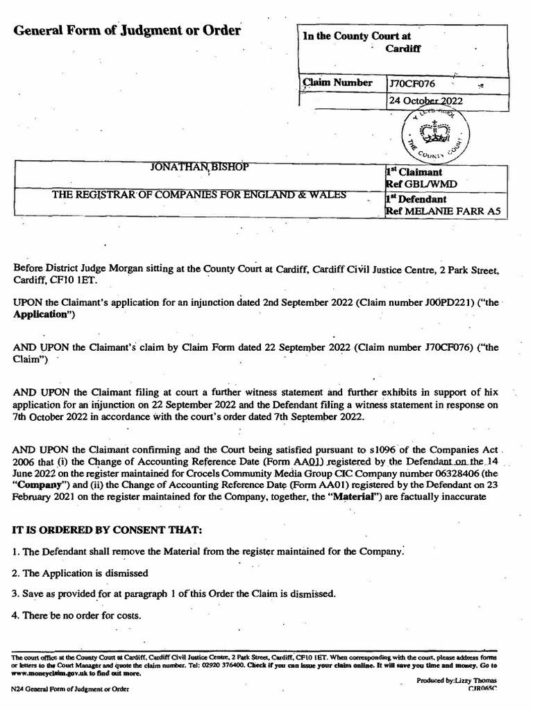 County Court General Judgment Order | PDF