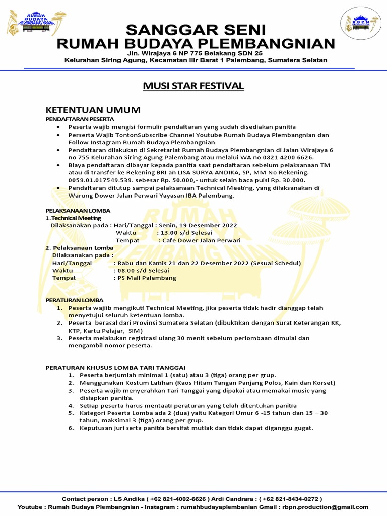 Ketentuan Lomba Musi Star Festival 2022 Pdf