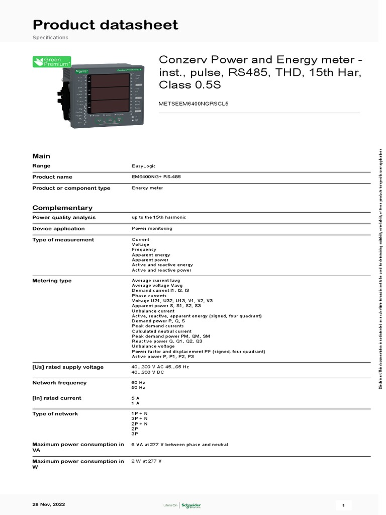EM6400NG+ Energy Meter Datasheet | PDF | Ac Power | Alternating Current