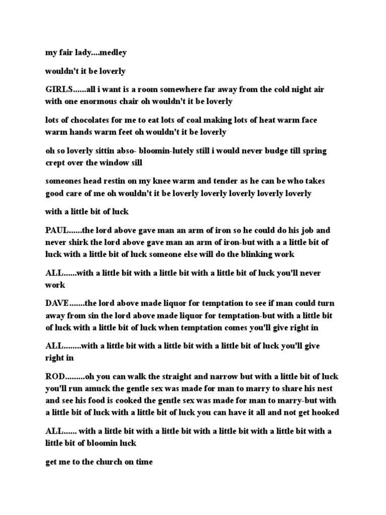 My Fair Lady Medley Lyrics Analysis PDF