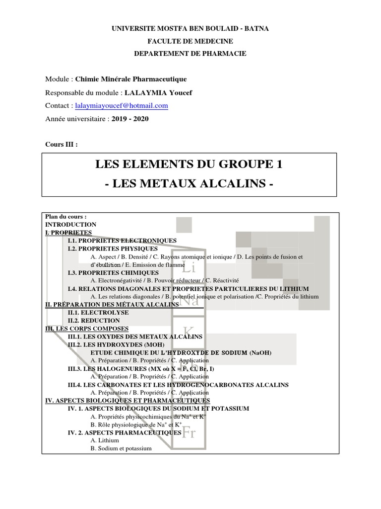 Propriétés des métaux alcalins en pharmacie PDF Hydroxyde de sodium — free download