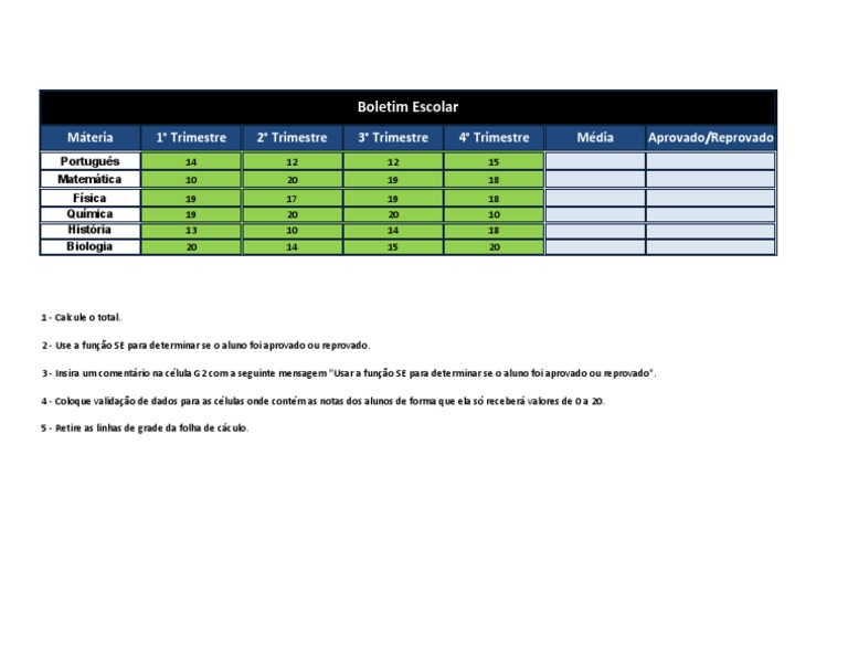 Boletim Escolar com Cálculo de Média, Validação de Notas e Comentário ...