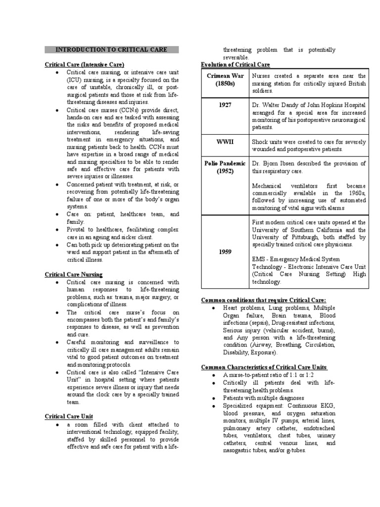 Overview of Critical Care Nursing | PDF | Intensive Care Medicine | Nursing