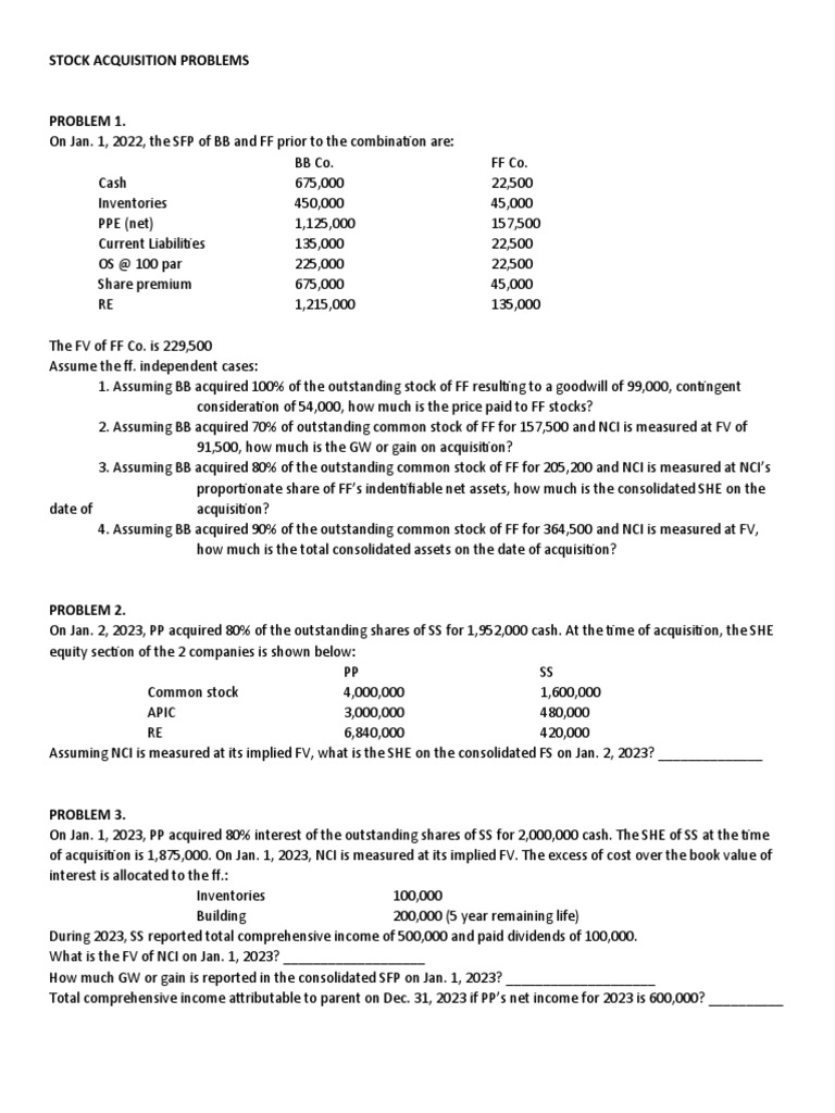 Cash and Stock Acquisition Analysis | PDF | Stocks | Book Value
