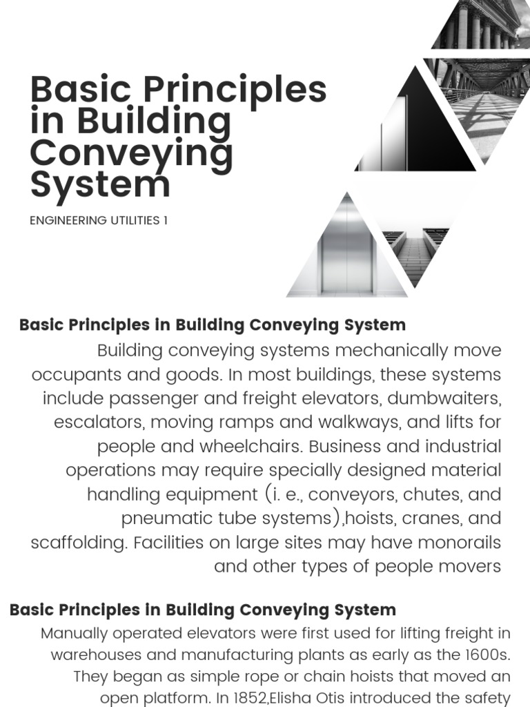 Basic Principles In Building Conveying System Pdf Elevator Escalator