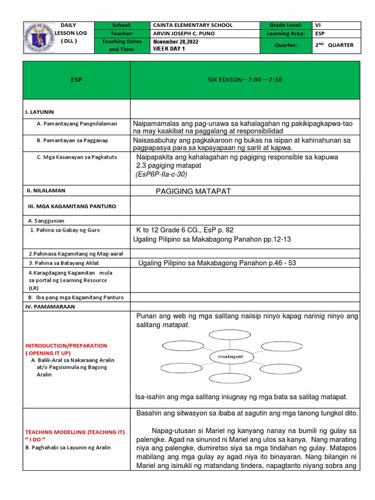 DLL Q2 - WEEk 4 DAY 1 | PDF