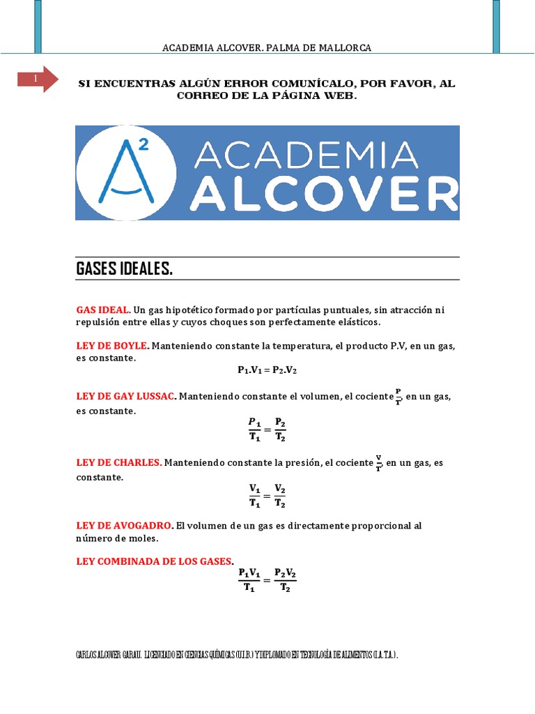 Leyes de Gases Ideales y Ejercicios | PDF | Gases | Naturaleza