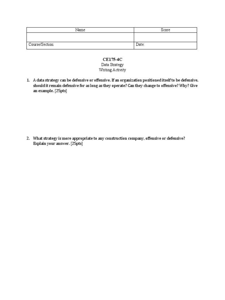 Data Strategy Exercise Template PDF