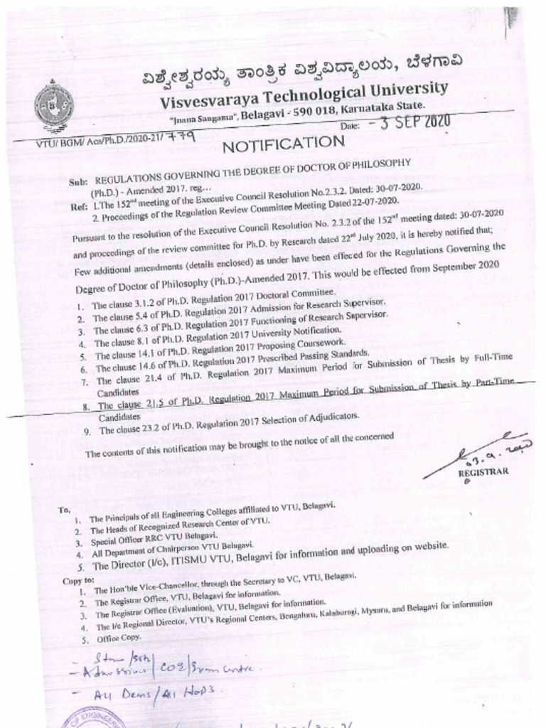 VTU 2017 Revised Regulations | PDF