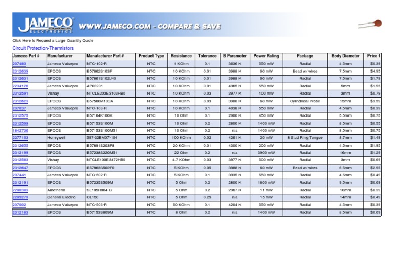Circuit Protection Thermistors RBG PDF Electrical Components Quantity