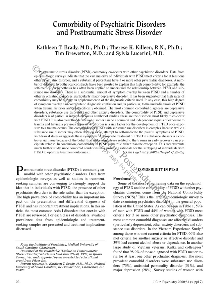 Comorbidity Psychiatric Disorders Posttraumatic Stress PDF Panic