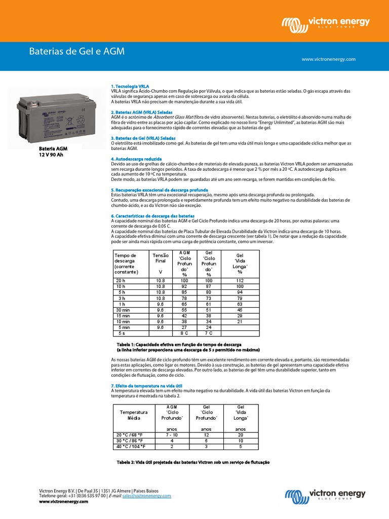 AGM Battery Datasheet GEL and AGM Batteries PT PDF Temperatura