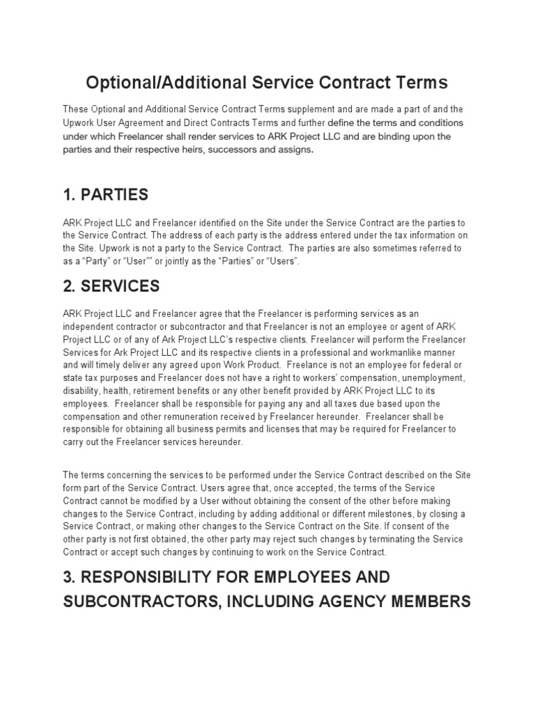 Ark Project LLC Service Contract Terms | PDF | License | Confidentiality