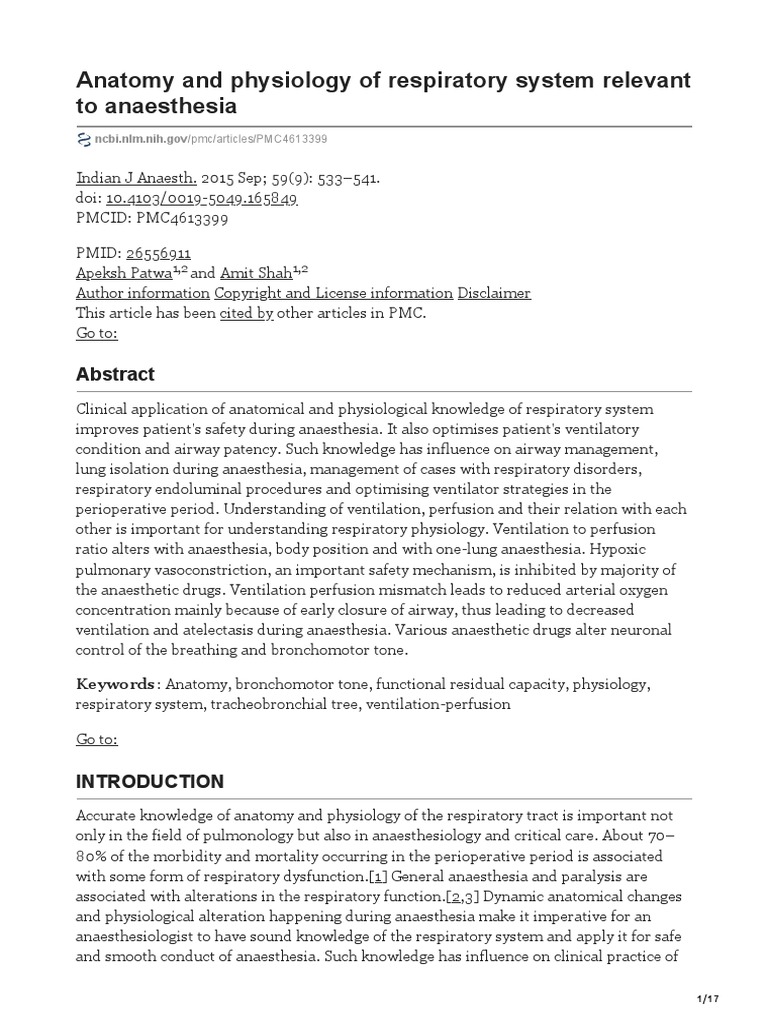 Ncbi Nlm.nih GovAnatomy and Physiology of Respiratory System