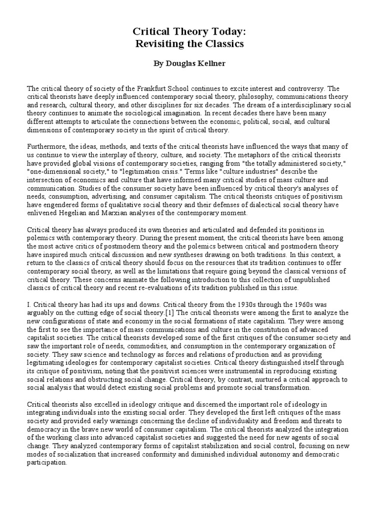 Kellner Critical Theory Today PDF Frankfurt School Theodor W